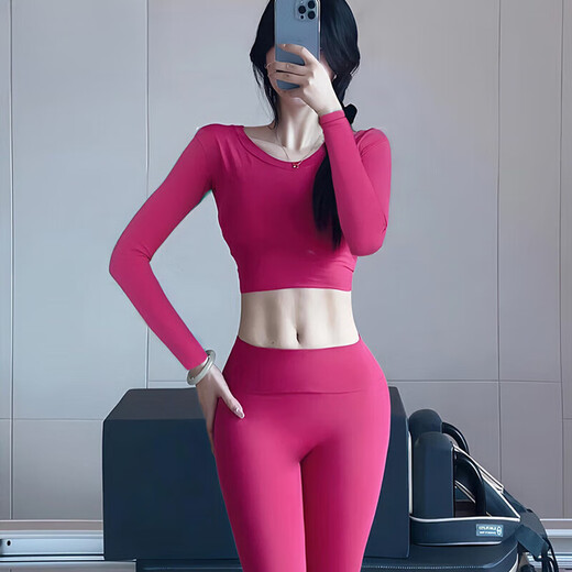 Kangaroo (DAISHU) yoga clothing suit for women 2025 new high-end long-sleeved fitness clothing autumn and winter Pilates training clothing sports top suit black top + black pants XL (118-130Jin Jin equals 0.5 kg)