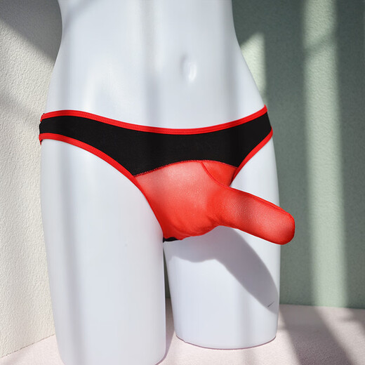 Lici Men's Underwear Sexy Bullet Separation Transparent Mesh Breathable Thong Sexy Temptation Low Waist Red Individually Packaged L