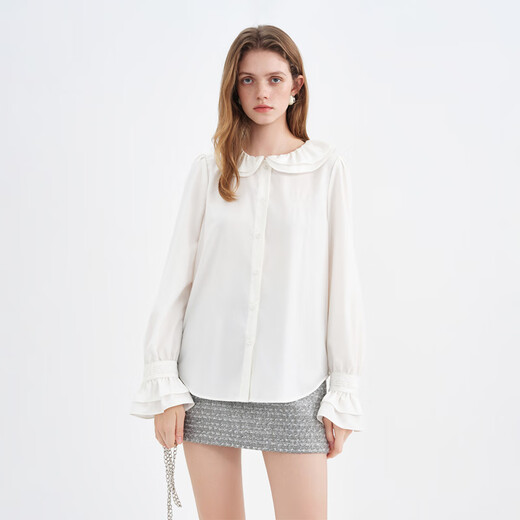 Fan Silan double-layer doll collar embroidered sweet age-reducing shirt 2025 winter new inner shirt 4526 Angel White M