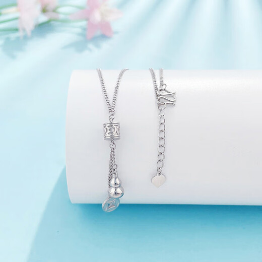 Lao Fengxiang platinum set chain pt950 transfer tube bead gold coin gourd tassel set chain for girlfriend and wife birthday gift platinum about 7.18g