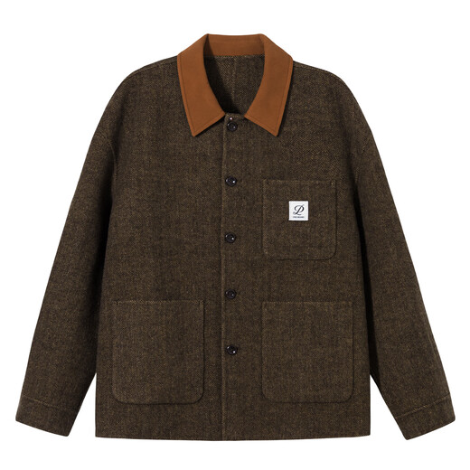PSO Brand Men's and Women's Wool Retro Contrast Color Collar Double-Faced Loose Work Jacket Jacket Winter Truffle Brown TruffleBrown L