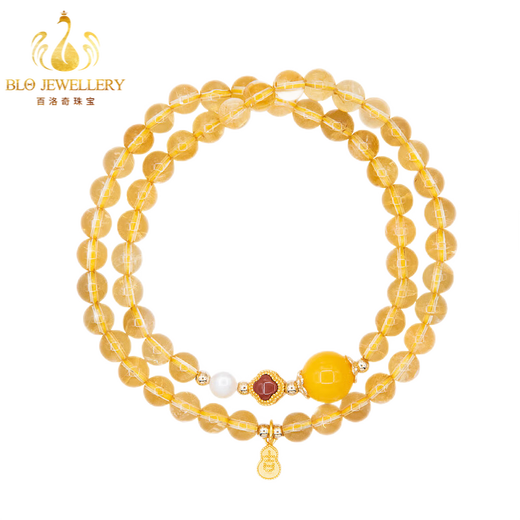 Bailuoqi Brazilian Natural Citrine Bracelet Women's Double Circle Multi-circle Stacked Bracelet Beeswax Pearl Transfer Beads 8mm Beads