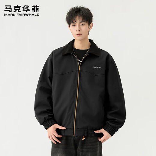 Mark Huafei Jacket Men's 2025 Autumn New Trendy Brand Fashion Contrast Color Lapel Versatile Jacket Men's Black XL