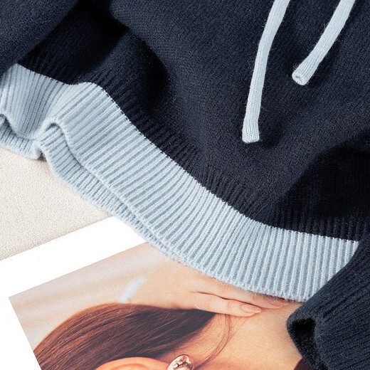 Sibaishe contrasting color hooded fake two-piece sweater for women 2026 spring new fashion simple long-sleeved pullover top