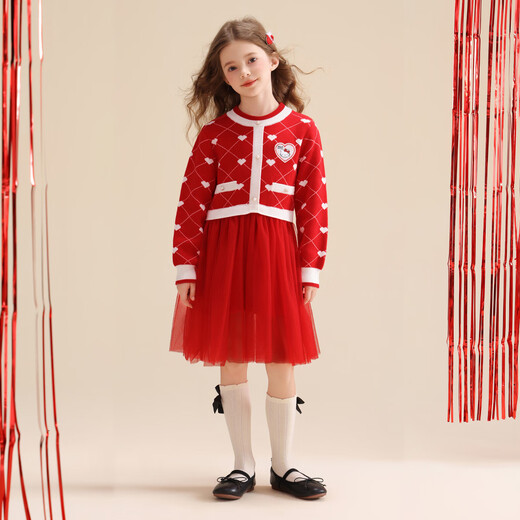 Hello Kitty girls autumn and winter sweater skirt festive atmosphere big children's warm dress New Year's greetings clothing