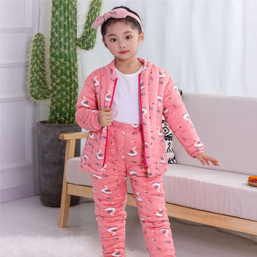 儿童手工纯棉花棉袄女宝宝冬季大中童棉衣服内胆小孩加厚棉裤套装 灰色恐龙图案 100 100码建议身高95100CM