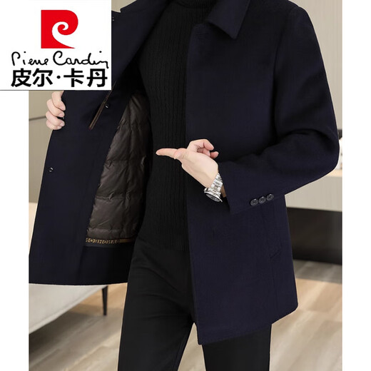 皮尔卡丹（pierre cardin）羊毛呢外套男士中长款双面呢大衣冬季鹅绒内胆羊毛绒呢子风衣 23818黑色高端双面呢膝 (可拆卸羽绒内胆) 2XL 185(155-170斤)