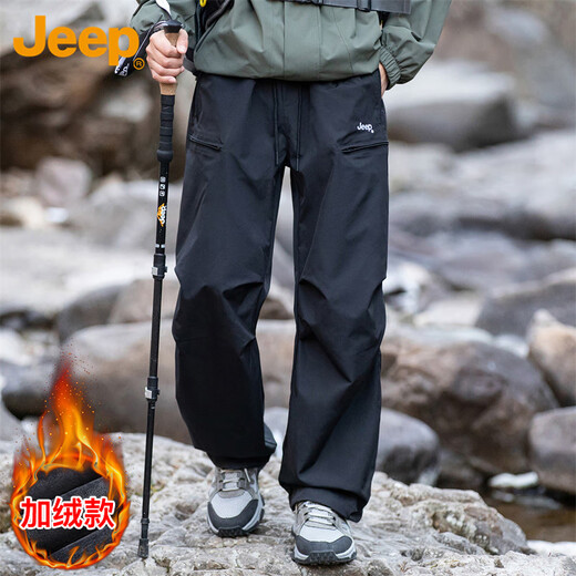 Jeep (JEEP) overalls men's winter velvet thickened casual pants paratrooper pants sports trousers men's trousers black velvet XL