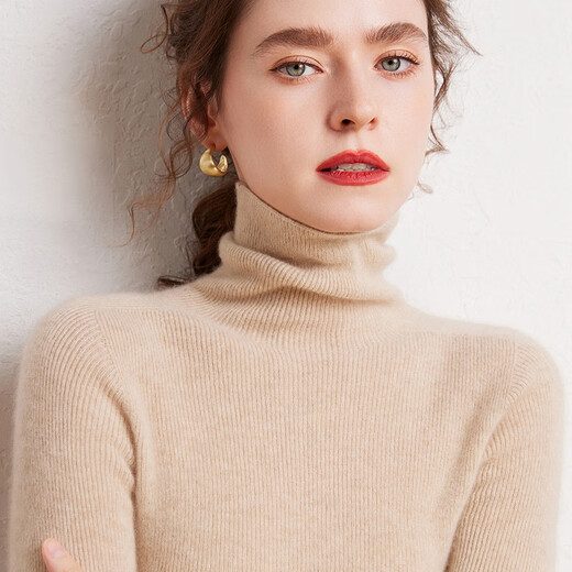 SENLIYA international light luxury high-end cashmere sweater 100 pure cashmere sweater women's turtleneck ready-to-wear slim pile collar sweater tight elephant gray S