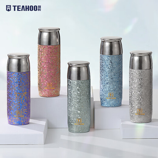 Qihu pure titanium thermos cup, high-end stewed tea cup, tea water separation cup, outdoor tea making gift, customized Haoyue Silver 400ml