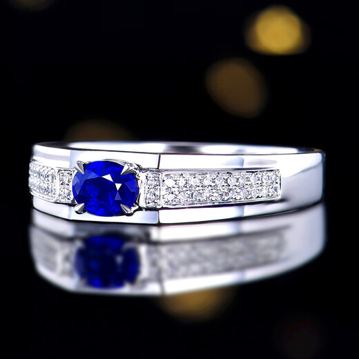 HEEKAIYI Sapphire Ring for Men Royal Blue 18K Gold Diamond Ring Chinese Valentine's Day Birthday Gift for Husband and Boyfriend Selected Sapphire Ring for Men 0.53 carat 18K Gold Inlaid