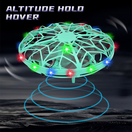 Neues intelligentes UFO-Flugzeug mit fliegender Untertasse, Induktionsflugzeug, gestengesteuertes vierachsiges Drohnen-Kinderspielzeugflugzeug, cyanfarbenes UFO + Fernbedienung + Uhrenfernbedienung (coole Lichter)