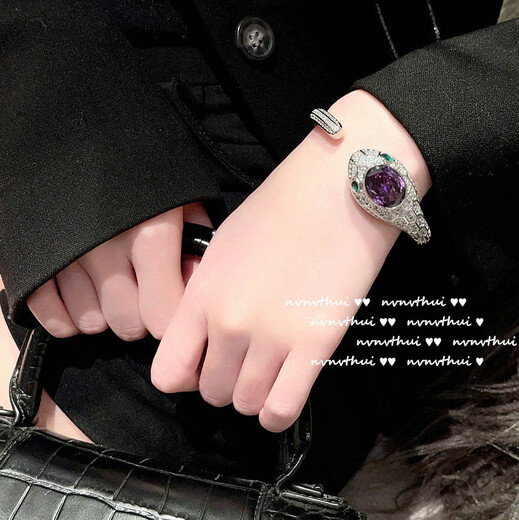 Cinderella purple tanzanite gemstone snake bracelet antique style 18K gold plated zircon snake necklace 327YO pink and purple artificial chalcedony cabochon zircon open ring without box