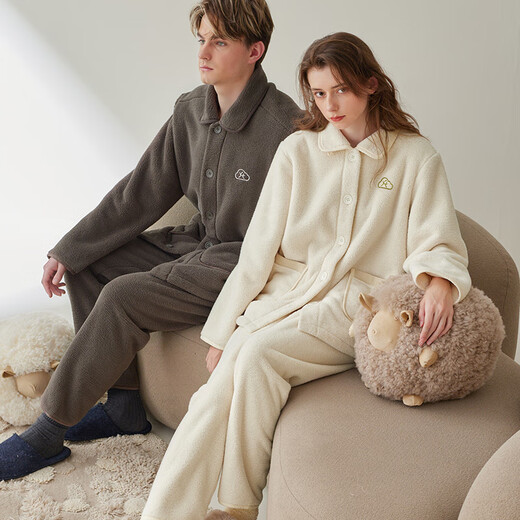 Fenton fluffy couple pajamas autumn and winter new warm anti-static coral velvet large size can be worn outside home clothes set