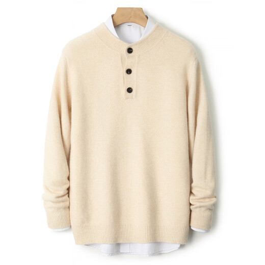 EMZ Ordos thickened Henry collar cardigan men's round neck half-buttoned autumn and winter bottoming shirt warm knitted top this blue S