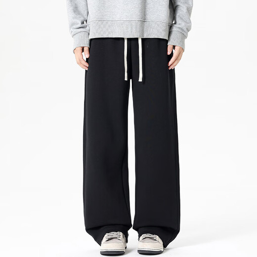 MiiOW American Heavy Black Casual Sweatpants Men's Autumn 2025 New Loose Straight Sports Pants Boys Pants Black M