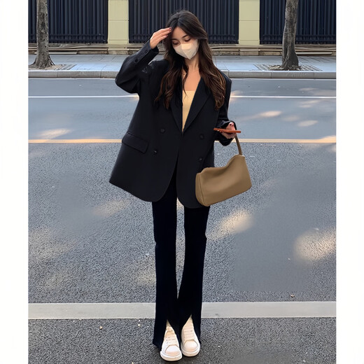 CEENIU small suit jacket women's 2025 spring and autumn new style small high-end street-friendly loose Korean casual suit black L