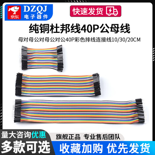 DZQJ pure copper Dupont wire female to female male to female male to male 40P color flat cable connection cable 10/30/20CM all copper Dupont wire male to female (20CM) 2.54mm No Specifications