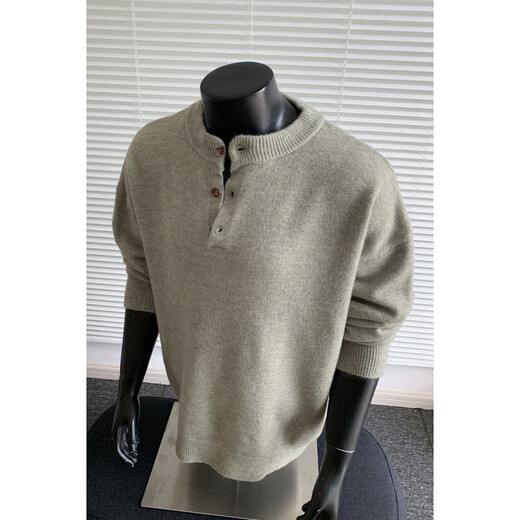 Knitted Sweater Large Size Henley Collar Sweater Men's Lazy Style Bottoming Sweater Jacket Black 3XL
