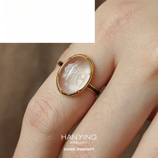 Luanjie HANYING amber ring enamel egg-shaped white crystal original designer multi-feel temperament amber ring inner circumference