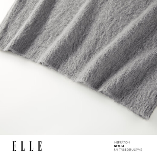 ELLE sheep wool mohair retro jacquard sweater for women 2025 winter new loose lazy sweater medium gray L