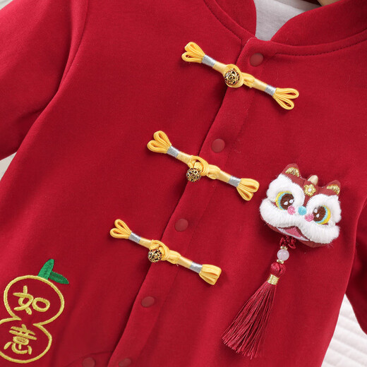 G.duck Little Yellow Duck Full Moon Baby Clothes Winter Cotton Jumpsuit Red Hundred Days Baby Weekend Dress New Year's Eve Clothes Ankola Red 59cm
