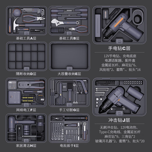 Jimmy Home Tool Set Household Tool Box Multifunctional Hardware Repair Complete Home Complete Electric Drill Combination Jimmy Box X2-AB