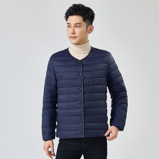 Lightweight down cotton jacket for men with short inner lining, autumn and winter new casual warm collarless inner and outer cotton coat black 2XL 135-150Jin Jin is equal to 0.5 kg