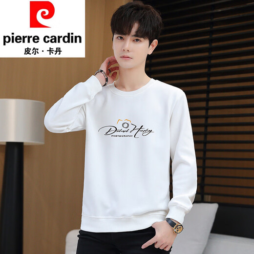 Pierre Cardin trendy brand autumn new sweatshirt men's 2025 trendy long-sleeved loose thickened bottoming shirt men's fleece clothes dark gray M (suitable for 95-115Jin Jin equals 0.5 kg)