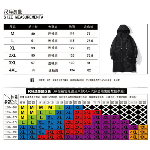 JEEP SPIRIT Jeep mid-length velvet thickened windbreaker men's hooded coat autumn and winter over-the-knee cape coat black 2XL