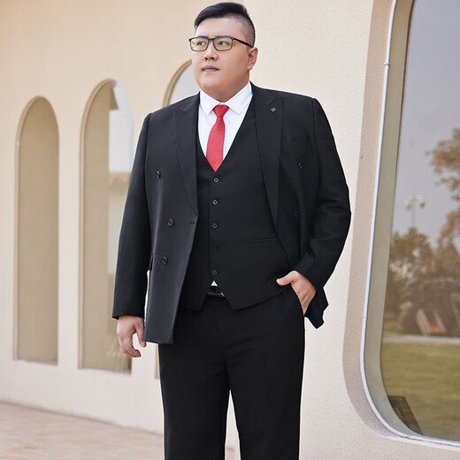 SAINT ANGELO large size suit men's suit formal black double-breasted lapel plus fat and fattening groom's wedding black 18156 (single suit jacket) XL 180