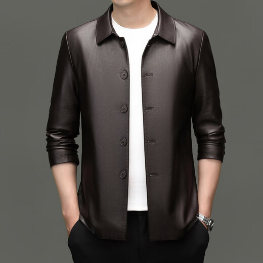 Goldlion Lapel Men's Leather Jacket 2025 Autumn and Winter New Versatile Dad Jacket Fashion Leisure Boutique Haining Leather Jacket Light Coffee 4XL 195