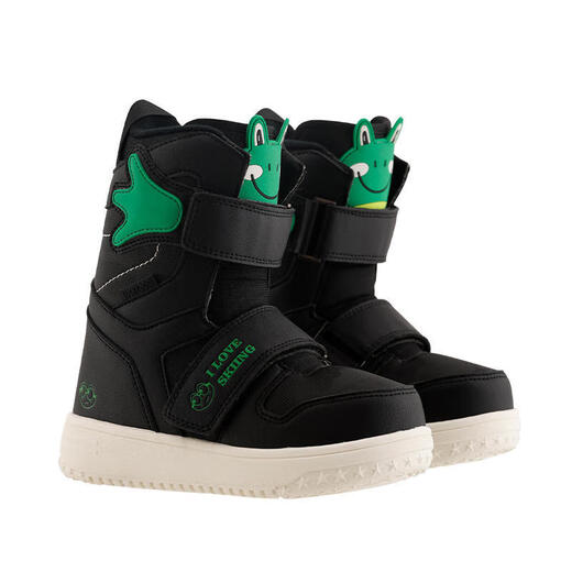 Luckyboo Kinder-Snowboard-Skischuhe, wasserdicht, bequem, warm, Anti-Rutsch-Schuhe, Outdoor-Sport, Ski, PP-Schneeschuhe – schnelles Tragen, Schwarz, 16 cm, 27 Größe (Innenlänge cm)