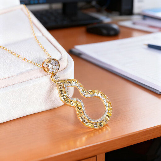 Personal jewelry, natural colored gemstone pendant, 18K gold diamond necklace, fashionable gourd style yellow sapphire jewelry, 1.81 carat yellow sapphire pendant, chain not included (chain can be customized)