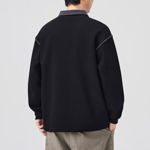 Baleno S&K Series Henley Collar Sweatshirt Men's 2025 Autumn New Loose Spring and Autumn Spliced Lapel Men's Long Sleeve T-Shirt 9605 Black L 120-140Jin Jin is equal to 0.5 kg