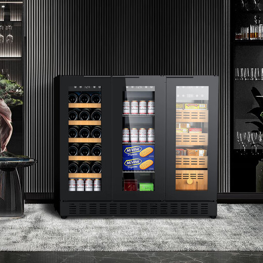 Senling Red Wine Cabinet Constant Temperature Wine Cabinet Four Temperature Zone Red Wine Cabinet Ultra-thin Embedded Intelligent Frequency Converter Large Capacity Household Tea, Liquor and Beverage Refrigeration and Preservation Cabinet Black Three Temperature Zones | Red Wine + Cigars + Tea + Beverages | 350 pieces, 36 bottles