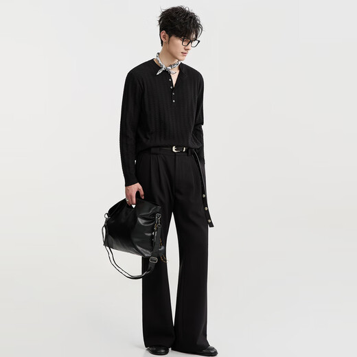 Earl Zall Henry collar jacquard texture 25 autumn knitted long-sleeved T-shirt men's casual bottoming shirt