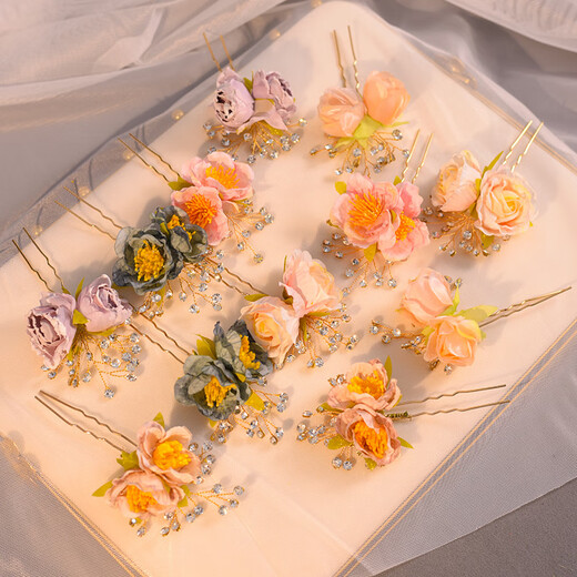 Mrs. Win (Mrs win) ancient style super fairy imitation pearl hairpin forest style silk flower hairpin versatile Han element U-shaped hairpin perm Hanfu pair of hairpins No. 3 silk flower hairpins