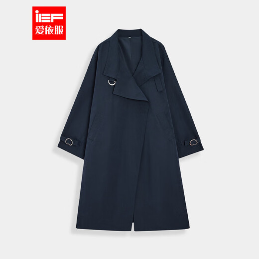 IEF/Aiyifu 2025 Autumn New French Mature Temperament Loose and Versatile Women's Mid-Length Windbreaker Jacket Navy One Size