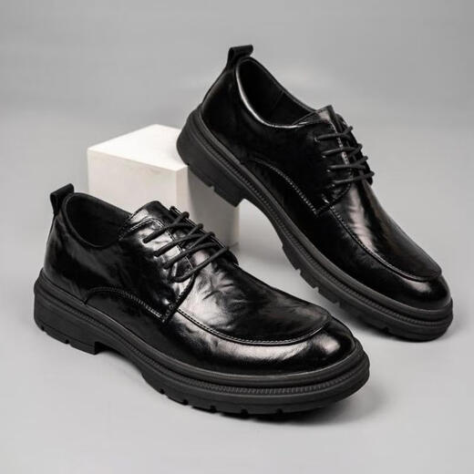 XO leather shoes for men, cowhide, 2025 autumn and winter formal business men's shoes, lace-up derby shoes, suit shoes, black 42