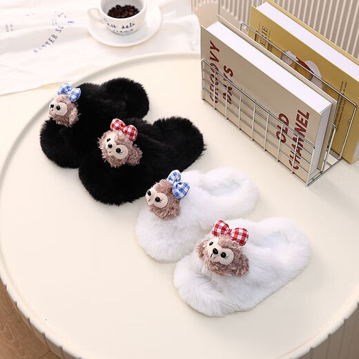 2024 New Princess Style Cute Shirley Rose Children's Furry Slippers Home Thick-Soled Anti-Slip Warm Baby Cotton Shoes Pink Cute Little Shirley Rose 30-31 (Inner Length 19.5cm)