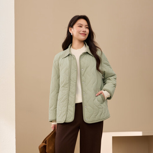 Xianlixiu corduroy collar versatile cotton coat plus size women's fashionable and comfortable coat fat mm winter clothing new style 1239 light green 2XL