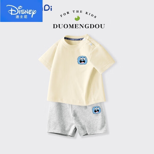 迪士尼（Disney）男童短袖套装宝宝a类纯棉上衣2025夏季小童宝宝运动短裤圆领上衣 AP12672X杏+I12672K灰 80