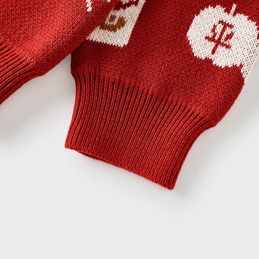 Tongtai (TONGTAI) baby sweater cardigan winter pure cotton children's clothes outing knitted jacket festive New Year red 100cm