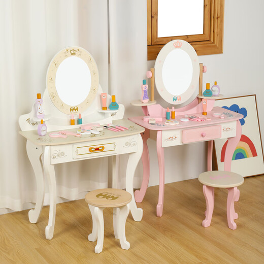 Shantou Lin Village Children's Dressing Table Princess Little Girl Play House Simulation Toy Wooden Cosmetic Table Girls Birthday Gift Little White Rabbit Dressing Table + Stool