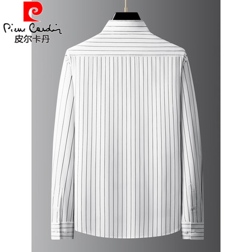 Pierre Cardin 2025 Spring and Autumn New Stand Collar Vertical Striped Shirt Men's Long Sleeve Business Casual Plus Size Henry Collar Shirt Black L