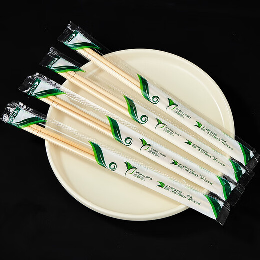 Blue Natural Disposable Chopsticks 100 Pairs 5.5mm Round Bamboo Chopsticks 22.5cm Extra Long and Bold Individually Packaged Food Commercial Wholesale