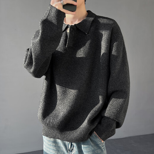 Pull back new product lazy style lapel sweater men's autumn and winter 2025 new loose casual old money style Henry collar sweater Chenguang Apricot L