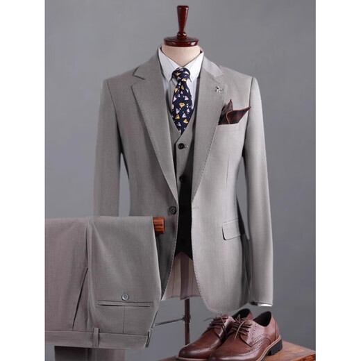GOLDLION G+ Men's Suit Suit Business Formal Wedding Groom's Dress High-End Casual Suit Jacket Men's Blue Suit+Vest+Pants S