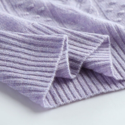 PALUOPO 100% Cashmere Autumn and Winter Hollow Cable Design Lady's Loose Temperament Knitted Cashmere Sweater for Women Light Purple Flower XL 110